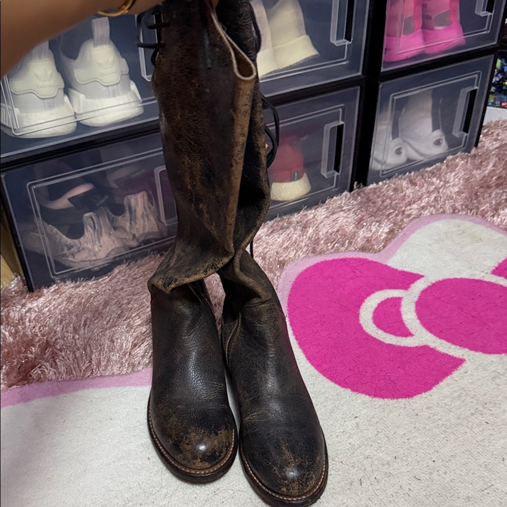 Distressed Brown Leather Boots